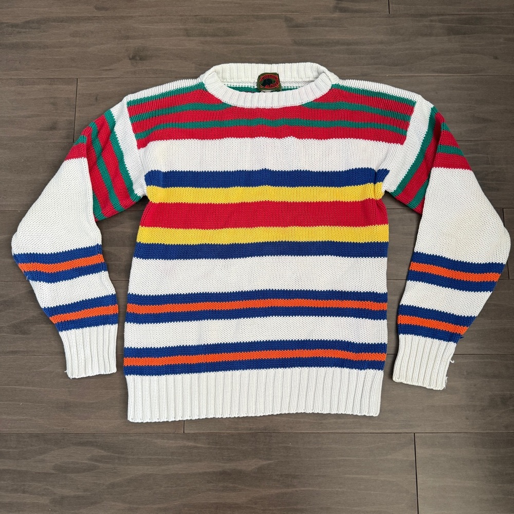 Boston Traders Sweater Vintage 90's Knit Multicolor Style Stripe Cotton MED
